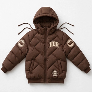 Veste matelassée à capuche HQR noire avec fermeture éclair sur le devant, respirante, coupe-vent, pour l'hiver, unisexe, décontractée, doublure en polaire polyester, veste haute - Product Image 4