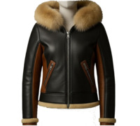 Blouson aviateur en cuir véritable pour femme avec capuche à fourrure, coupe-vent, manteau d'hiver, manches longues, longueur normale, respirant, écologique