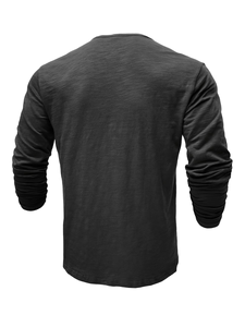 Men's Short Sleeve Henley T-Shirt Solid Color Jersey Knitted Cotton Regular Fit Casual V-neck Regular Length Enzyme Wash - Product Image 2