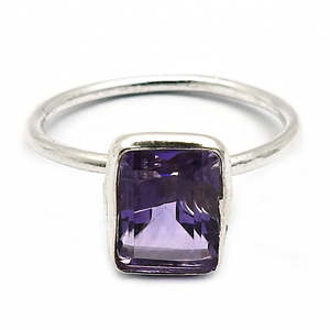 Royal Bloom Genuine Amethyst Emerald Cut Stacking <b>Ring</b> IGI Certified <b>925</b> Sterling <b>Silver</b> Mystic Purple Spark Shine Elegant <b>Ring</b> - Product Image 1