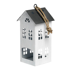 Portavelas de metal blanco estilo casa de campo, estilo vintage envejecido, linterna para velas de té, para decoración de mesa o colgante en el hogar. - Product Image 1