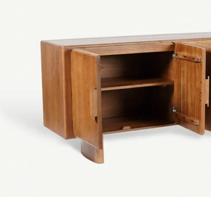 Aparador Pequeño Minimalista de Madera de Teca Maciza con Puertas Dobles, Almacenamiento Moderno para Comedor, Sala de Estar y Dormitorio - Product Image 3