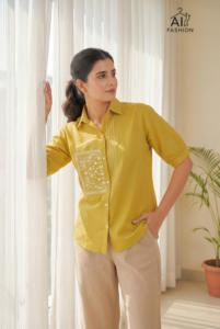 Camisa de algodón bordada color granate para mujer, con botones, manga corta, cuello vuelto, informal, para primavera y verano. - Product Image 4