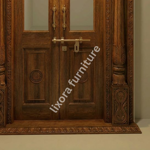 Puerta Doble de Madera Sólida Hecha a Mano para Sala de Pooja, con Tallado Ornamental de Templo, Acabado Premium, Decoración de Lujo - Product Image 4
