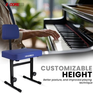 5 Core Piano <b>Bench</b> 3" Padded <b>Cushioned</b> Stool w Backrest Heavy Duty Musician Chair Height Adjustable - Product Image 6