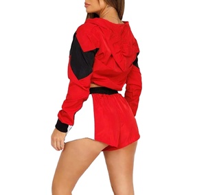 Coupe-vent personnalisé de rue haute avec broderie unie pour femmes de grande taille ensembles courts veste de gymnastique coupe-vent court 2 pièces imperméable - Product Image 2