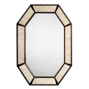 Espejo de pared octogonal con incrustaciones de hueso hecho a mano: Espejo con incrustaciones de hueso de estilo bohemio. - Product Image 1