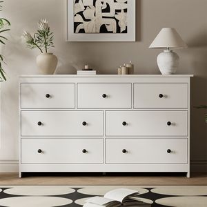 Oak <b>Chest</b> <b>of</b> <b>Drawers</b> with 7 <b>Drawers</b> and Metal <b>Handles</b> for Bedroom and Living Room - Product Image 1