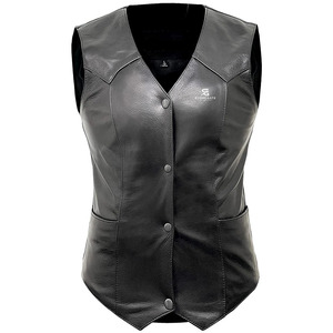Chaleco de Motocicleta de Cuero Genuino para Mujer, Corte Ajustado, Estilo Vintage, Sin Mangas, con Cierre y Bolsillos, Ropa Casual - Product Image 2