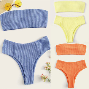Bikini de Dos Piezas con Cintura Alta para Mujer, Diseño Personalizado de Fábrica con Logotipo Impreso, Tipo Bandeau Acanalado, Venta al Por Mayor - Product Image 6