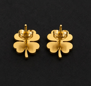 Pendientes de Plata de Ley 925 con baño de Oro de 18K, diseño de trébol de cuatro hojas, clásicos, unisex, para uso diario, joyería fina, regalo para ella. - Product Image 2