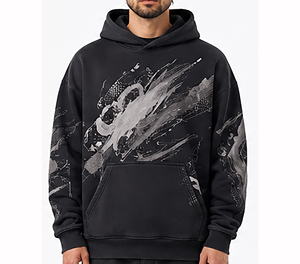 Sweat-shirt à capuche de luxe noir pour homme, coupe oversize, en coton épais, style streetwear hiver, chaud et tendance - Product Image 1