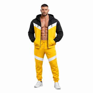 ชุดเซ็ตแทรคสูทผู้ชายคุณภาพสูง สีเหลืองดำตัดกัน พร้อมเสื้อแจ็คเก็ตซิปและกางเกงจ็อกเกอร์ทรงเข้ารูป ชุดลำลองสไตล์สปอร์ต - Product Image 2