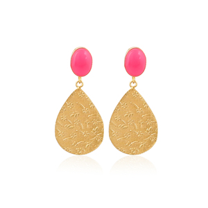 Pendientes de Latón con Calcedonia Fucsia, Estilo Vintage, Joyería Hecha a Mano para Mujer - Product Image 1