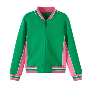 ชุดวอร์มลำลองสีเขียวชมพูแบบมีซิปเต็มตัว แจ็คเก็ตบอมเบอร์ผ้าฟลีซทรงวาร์ซิตี้ กางเกงจ็อกเกอร์ทรงสอบเข้ารูป ผ้าฝ้าย 100% ให้ความอบอุ่นและสวมใส่สบาย - Product Image 2