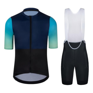 Ensemble de maillot de cyclisme pour homme, manches courtes, dégradé bleu-vert, short à bretelles noir, coupe sportive estivale - Product Image 1