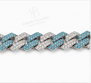 Luxury Cuban link <b>chain</b> necklace in 18K white gold <b>iced</b> <b>out</b> with lab grown diamonds and vibrant blue accents bold hip hop design - Product Image 4