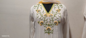 <b>White</b> Kaftan Dress Floral Embroidered Long Dress Moroccan Muslim Women Dress With Scarf - Product Image 2