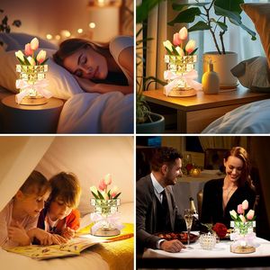 Rechargeable Cordless Touch Tulip Flower Crystal Table Lamp Battery Powered <b>Small</b> Night <b>Light</b> Gifts for Women - Product Image 4