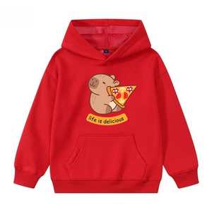 Sudadera con capucha estilo cómodo para mujer con estampado de oso de dibujos animados y pizza, con bolsillo canguro, corte regular, sudadera de otoño, 100% algodón tejido. - Product Image 2
