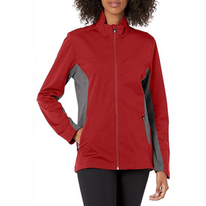Veste polaire bleu marine pour femme avec fermeture éclair intégrale, empiècements gris contrastants, col montant, coupe-vent, idéale pour l'automne - Product Image 3