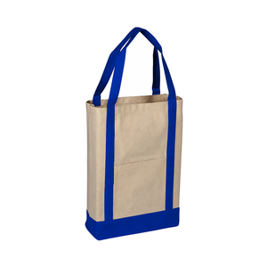 Custom Print Logo Canvas <b>Tote</b> <b>Bag</b> Natural with Royal Blue Trim Long Handles Front Pocket Large Size <b>Travel</b> <b>Bag</b> for Groceries - Product Image 1