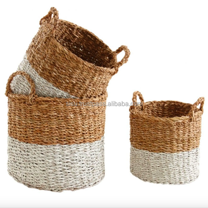 Sisu Vietnam-Made Handmade <b>Seagrass</b> Storage <b>Basket</b> Eco-Friendly Sustainable Multifunctional Decorative <b>Laundry</b> <b>Basket</b> Handle - Product Image 4