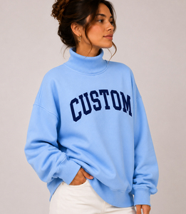 Women's Oversized Mockneck Sweatshirt Embroidered/Printed Customizable Relaxed Fit Ribbed Collar Fleece Eco-Friendly Breathable - Product Image 1
