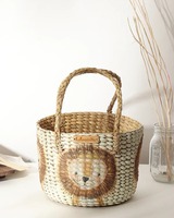 Panier en jonc de mer peint avec un visage de tigre, panier de rangement fait main, vente en gros, écologique, fabriqué au Vietnam