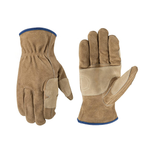 Gants de travail en cuir de vachette, longueur poignet, avec manchette élastique, pour usage quotidien en extérieur, toutes saisons, style uni - Product Image 1