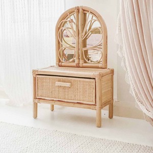 Pretend play children vanity sustainable rattan make-up <b>tables</b> kids <b>dressing</b> <b>table</b> wholesale - Product Image 2