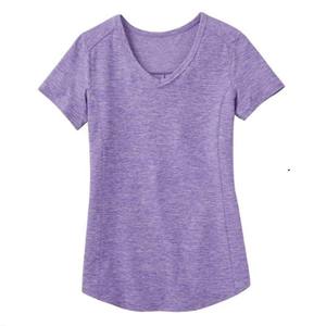 เสื้อยืดผู้หญิงคอวีแขนสั้นสีทึบผ้าถักลำลองทรงปกติสีเขียวอมฟ้า - Product Image 6