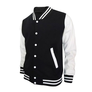 Custom Men's Varsity <b>Jacket</b> Wool/Leather Lining Canvas Fabric Horn Button Closure Embroidered <b>Patches</b> Stand Solid Finished Front - Product Image 2