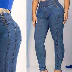 Jean plissé pour femme coupe super ample et fuselée, taille mi-haute, respirant, délavage vintage, noir, style décontracté, en denim - Product Image 5