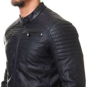 Mens Leather Fashion <b>Jacket</b> With Pockets Casual Street Style Faux Leather Coat Windproof Sustainable Outwear For Daily Use - Product Image 4
