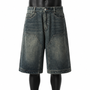 Pantalones Cortos Vaqueros de Algodón Orgánico Lavado Estilo Vintage para Hombre, Ecológicos, Holgados, Largos hasta la Rodilla, Estilo Urbano Casual - Product Image 1