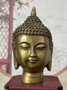 Estatua de Cabeza de Buda de Latón Antiguo, Artesanía Metálica Moderna Hecha a Mano, Tema Cultural, Decoración Artística Duradera para el Hogar, Adorno de Mesa - Product Image 3