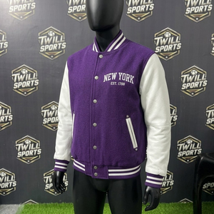 NewYork <b>Varsity</b> <b>Jacket</b> <b>Purple</b> Wool Blend Men's Preppy Style Embroidered Letterman Bomber Autumn Wear - Product Image 2