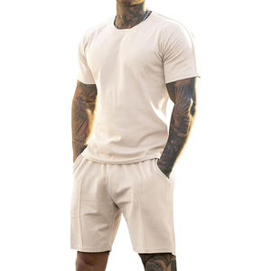 Ensemble short et t-shirt homme été 2026 en coton personnalisé, 2 pièces, color block, unisexe - Product Image 1