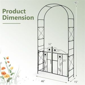 Arco da Giardino 2-in-1 in Metallo Zincato Nero con Doppie Porte Bloccabili e Recinzione Laterale a Traliccio - Product Image 3