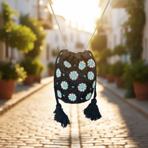 Indian Handmade Luxury Casual Handbag Glass Beaded Flower Shape Handle Durable Stylish <b>Blue</b> <b>Bead</b> Assortment Handcrafted RR - Product Image 3