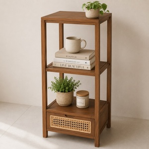 Modern <b>Solid</b> Teak <b>Wood</b> Shelf with 1 Drawer for Living Room Apartment Home Office Furniture Model SH005 - Product Image 1