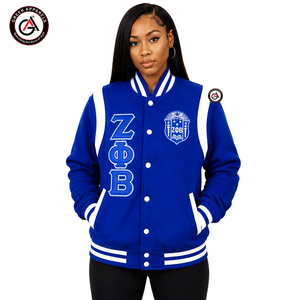 เสื้อแจ็คเก็ตเลตเตอร์แมนปักลาย Zeta Phi Beta Sorority สำหรับผู้หญิง ระบายอากาศได้ดี ไซส์พลัส |   แขนเสื้อหนังปักลาย ZPB Soror - Product Image 4