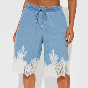 <b>Jean</b> Shorts for <b>Women</b> Trendy High Waisted Seamed Front Stretchy Denim Shorts with Cut Off Frayed Hem Casual Summer Style - Product Image 2
