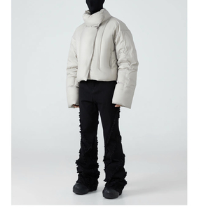 Lightweight Quilted Puffer <b>Jacket</b> With Scarf Collar Full Sleeve Winter Coat Solid Color Thick Polyester Wadding Pullover Style - Product Image 4