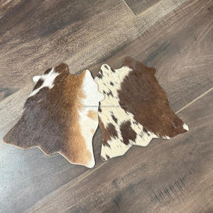 Juego de posavasos de cuero de vaca rústico de alta calidad, posavasos de cuero genuino para ocultar el pelo occidental único para bebidas, regalos de decoración del hogar - Product Image 5