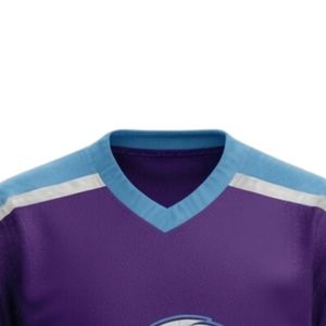 Men Purple Blue Sublimated <b>Ice</b> Hockey Printable Polyester V Neck Jersey Long Sleeve Athletic Sports Uniform Match Wear Clothing - Product Image 3