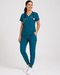 Ensemble de blouses médicales unisexe Webson vert olive en coton avec poche pour stéthoscope, uniformes d'hôpital en tissu jersey, prix abordable, vente en gros, personnalisable - Product Image 6