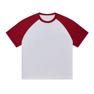 เสื้อยืดแขนราแกลนผู้ชาย สีพื้น ผ้าถัก คอโอ ทรงลำลอง ความยาวปกติ แต่งขอบสีตัดกัน สีเหลือง สีกรมท่า - Product Image 3