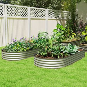 2 Pezzi Letti di Coltivazione Rialzati 2,13m x 0,91m x 0,30m con Pali Metallici Finitura Argento per Giardinaggio - Product Image 2